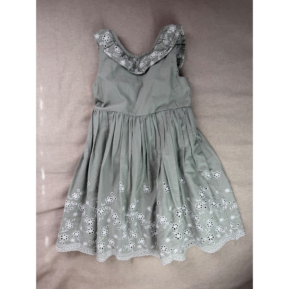 Blueberi Boulevard Girls Size 6X Sage Green Eyelet Ruffle Bow Back Dress